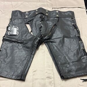 Men's Black Edgy Leather Lace-Up Shorts